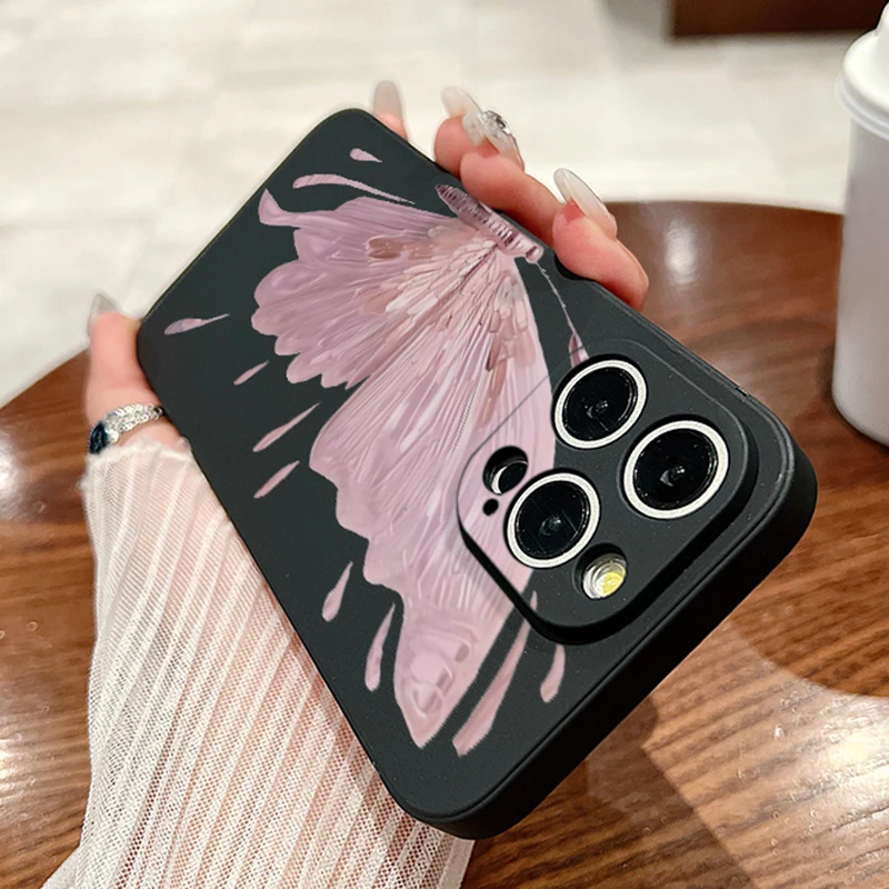 Luxury Oil Painting Butterfly Case For iPhone 15 Pro Max Shockproof Soft Silicone Cover Coque For iPhone 14 Pro Max 13 12 11