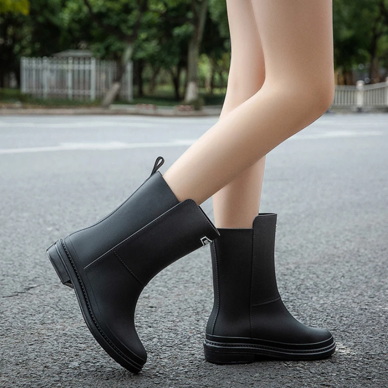 Fashion Rubber Boots for Women Rain Galoshes Waterproof Work Garden PVC Mid Calf Boots Female Non Slip Kitchen Shoes Footwear