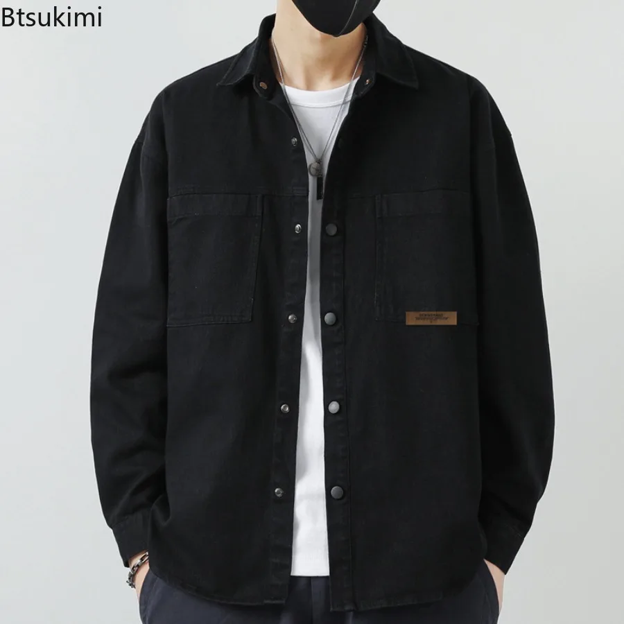 

New 2025 Workwear Shirt Jacket Men's Loose Casual Spring and Autumn Fashion Japanese Retro Cotton Solid Color Cardigan Shirts