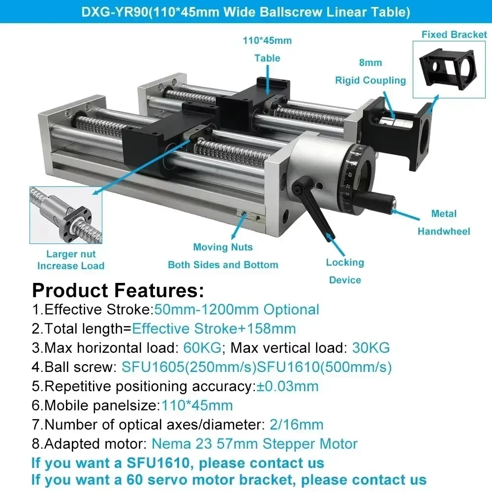 Nema 23 57mm Linear Guide Rail Optical Axis Slide Stage Sliding Table Motor Kit SFU1605/1610 CNC XYZ Axis Aluminum Profile Table