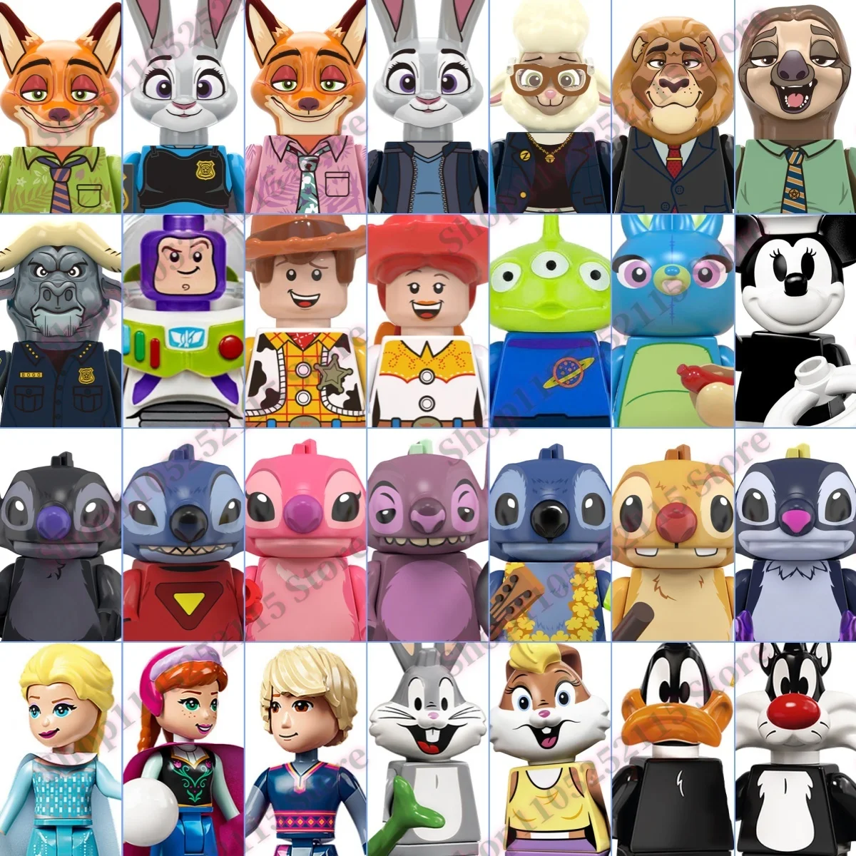 

Disney building blocks Toy Zootopia Story Frozen Stitch Buzz Lightyear Kids MINI Brick set Doll toys collectible gift blocks
