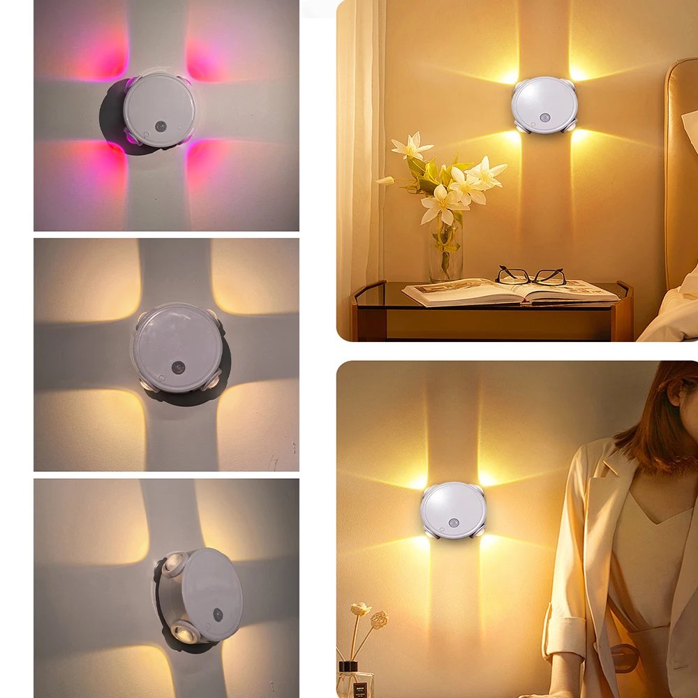 Smart RGB Gradient Night Light 4 LED Magnetic Motion Sensor Rechargeable Wall Lamp Bedroom Cabinet Wardrobe Lamp Staircase Lamp