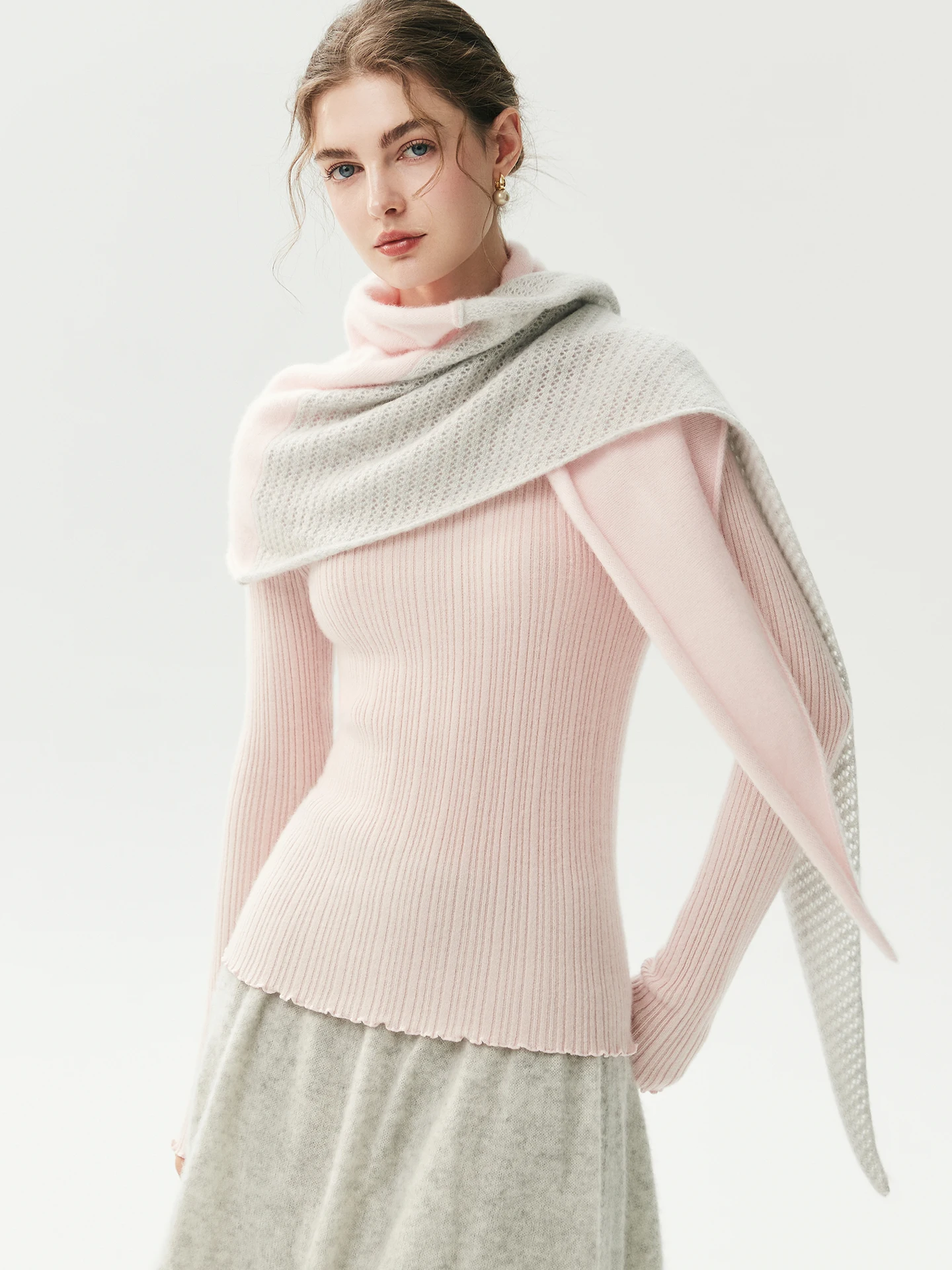 Autumn Winter Soft Warm 100% Cashmere Sweater Women Ruffle Mock‑Neck Long Sleeve Pullover Jumper Ladies Basic Knitwear Top