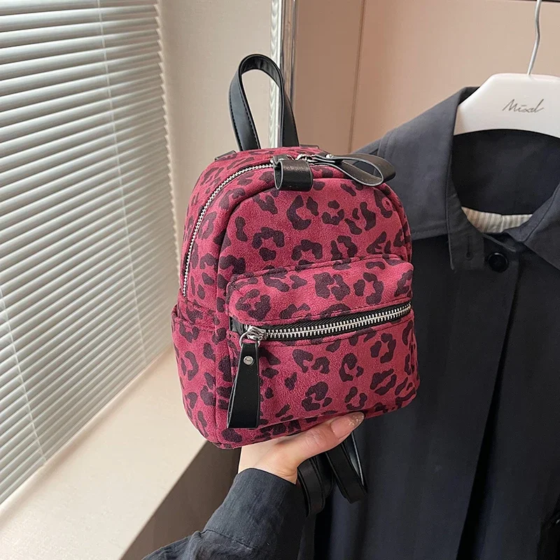 Leopard Print Fashion Backpack for Women 2024 Trend Backbag for Women Small School Backpack Simple School Bag Ladies Handbag