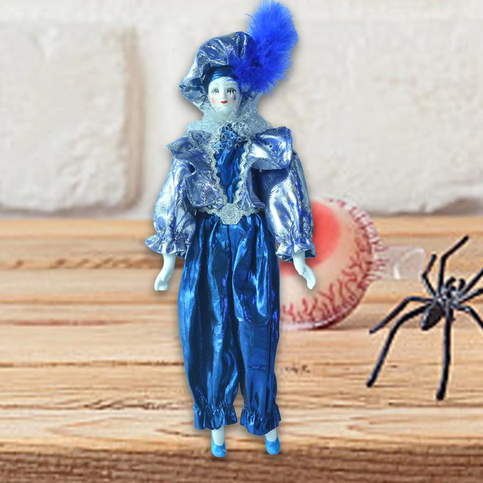 

17.72'' Porcelain Clown Doll Clown Figure Delicate with Costume Home Decor Harlequin Doll Halloween Ornament for Collection