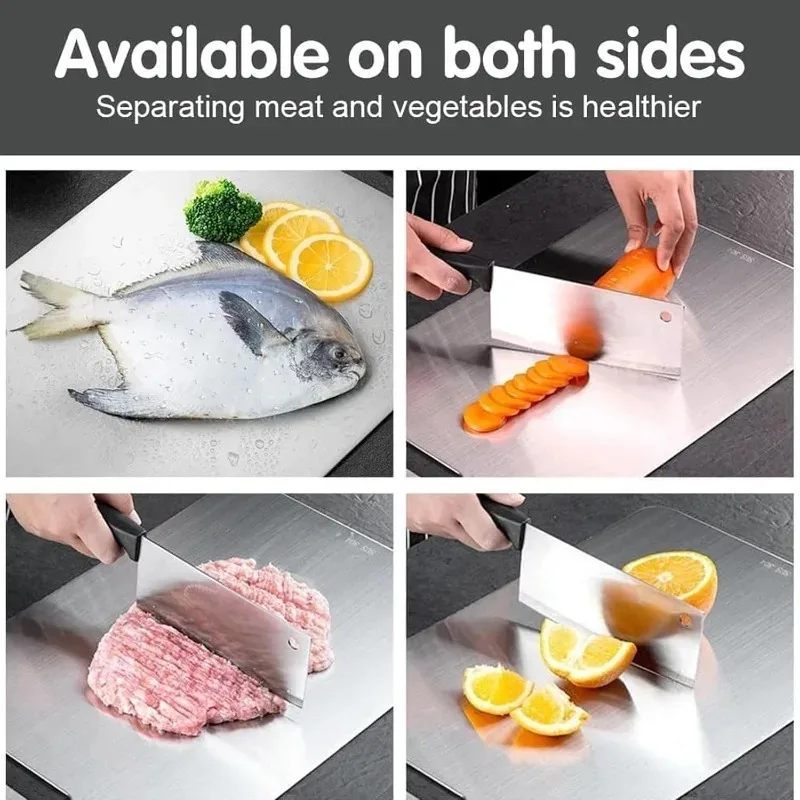 Paquete de 3 tablas de cortar de acero inoxidable, juego apilable para ahorrar espacio, antibacteriano, fácil de limpiar, inodoro, herramienta de cocina segura