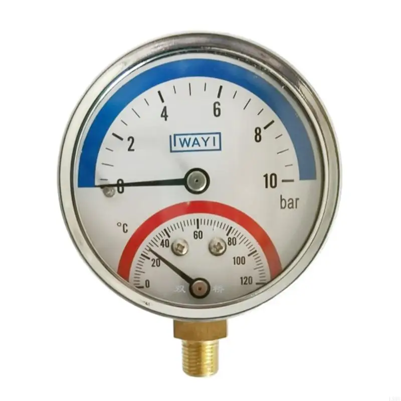 L9BE Reliable G1/4 Thread Temperature & Pressure Gauge 0-120 ℃ 0-10 Bar Measure