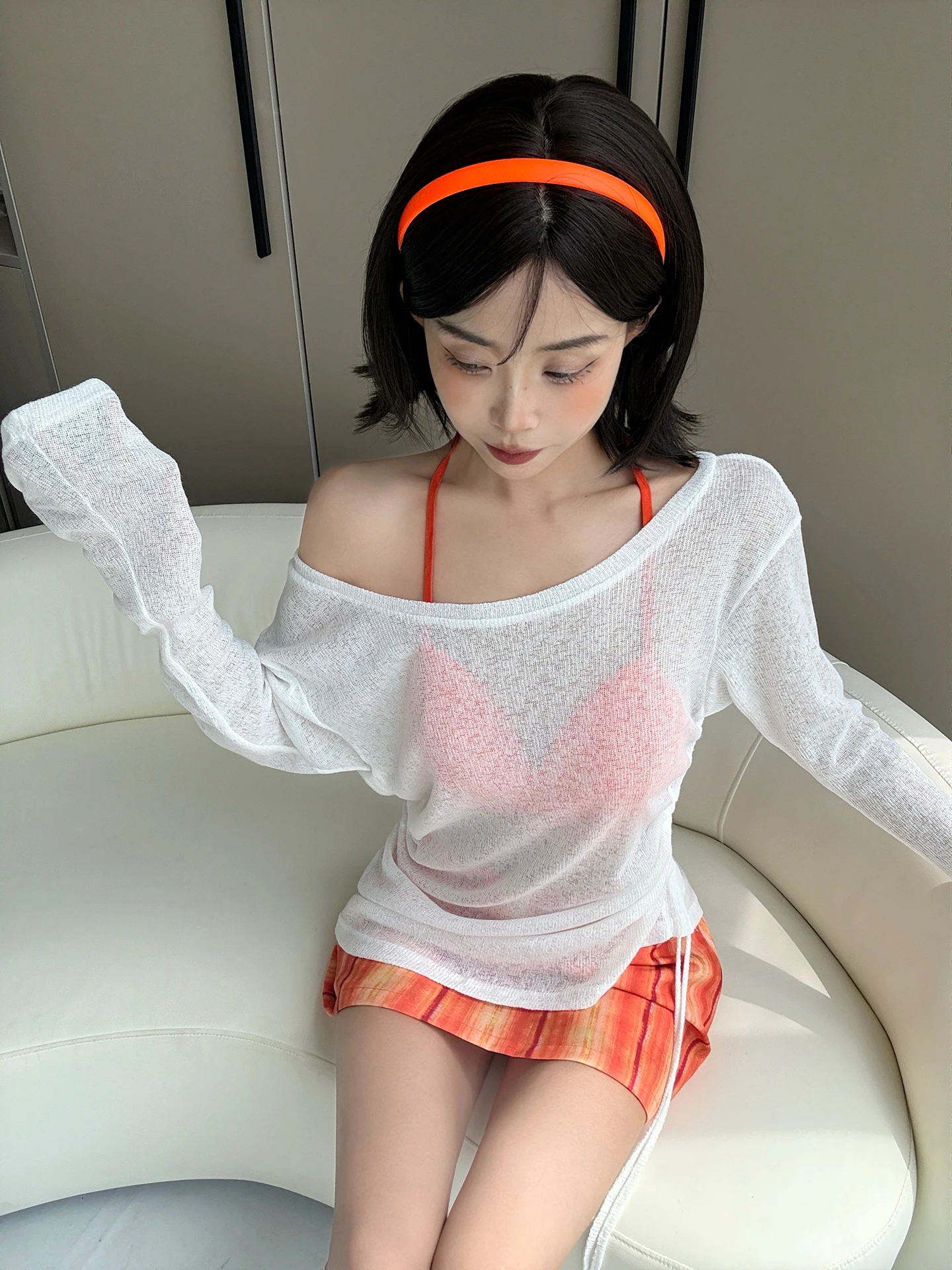 Summer Beach Vacation Loose Long Sleeve T-Shirt Women's Sexy Style Thin Transparent Air Conditioning Shirt UV Protection Cove...