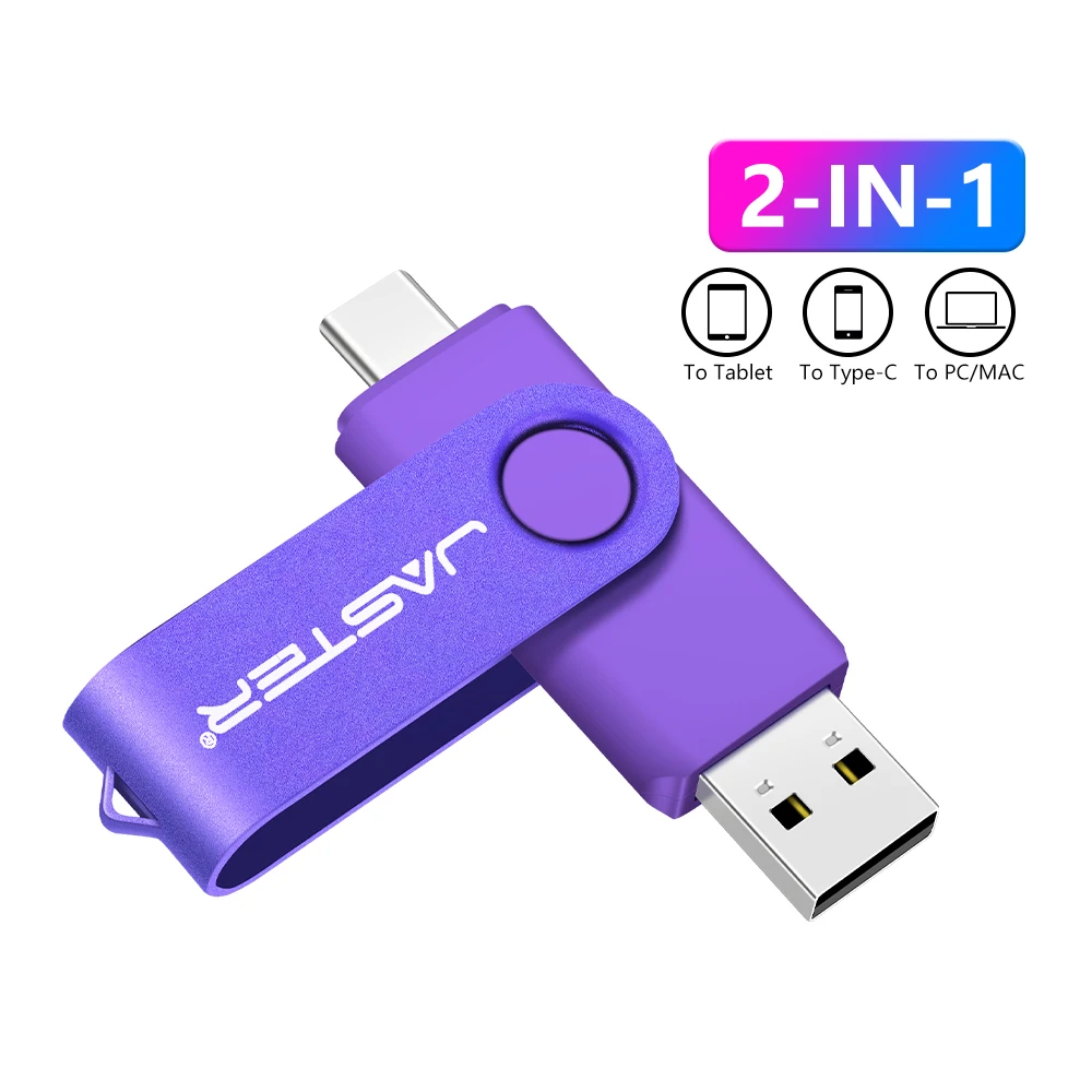 JASTER-unidad Flash USB de alta velocidad para teléfono móvil, Pen Drive 2 en 1 de TYPE-C, 128mb, color morado, giratorio, 64GB, con llavero, color verde, 2GB y 4GB