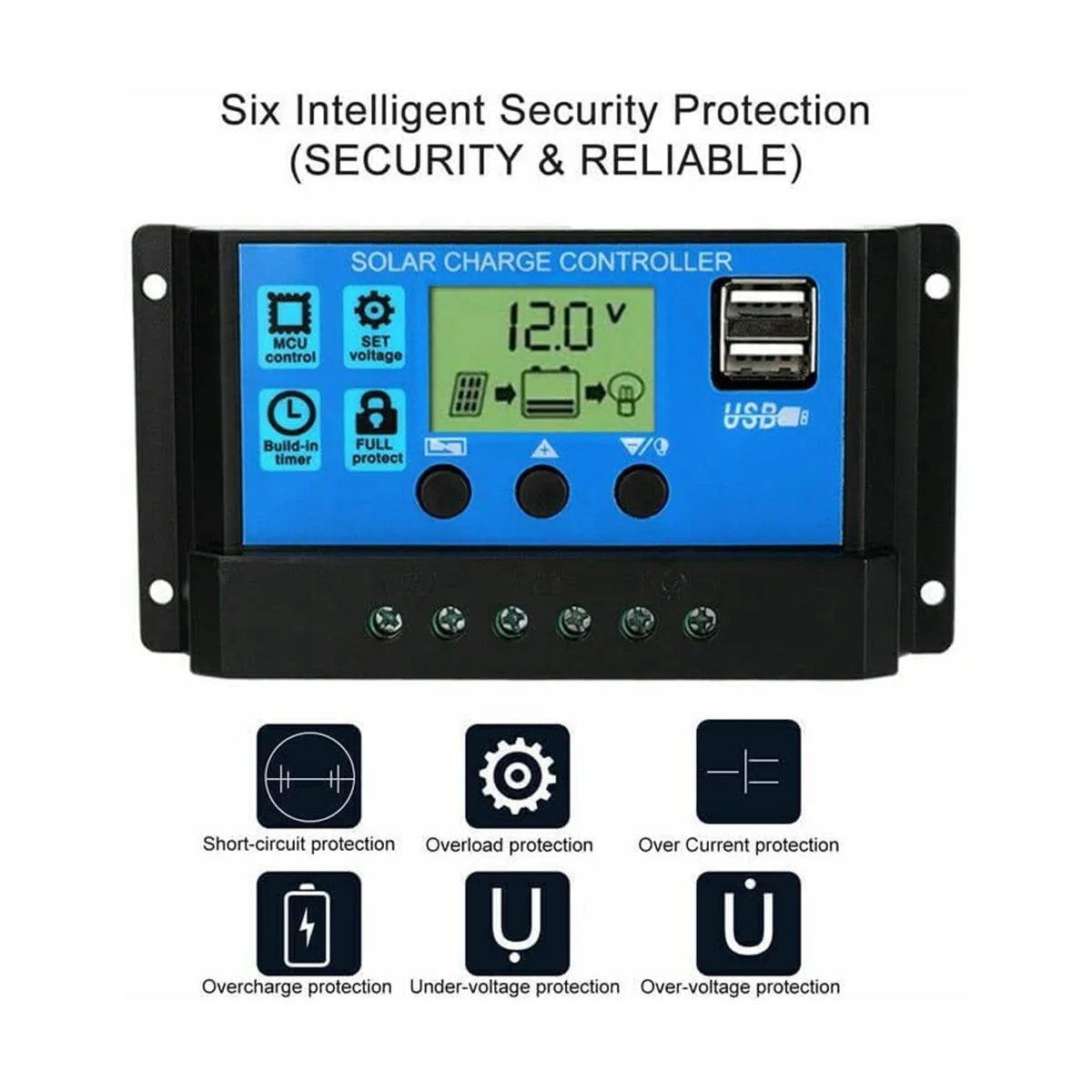 100A Solar Charge Controller, Solar Panel Battery Intelligent Regulator with Dual USB Port, Multi-Function Controller