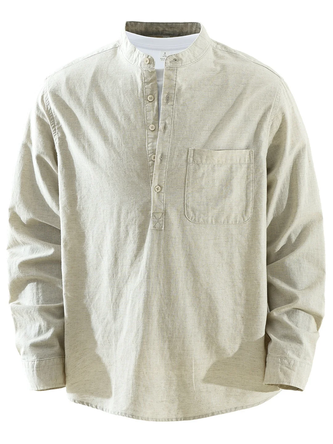 

Trendy Cotton Linen Long Sve irt Men's Faionable Casual Loose Collar Stand up Collar irt Daily Wear Spring Season