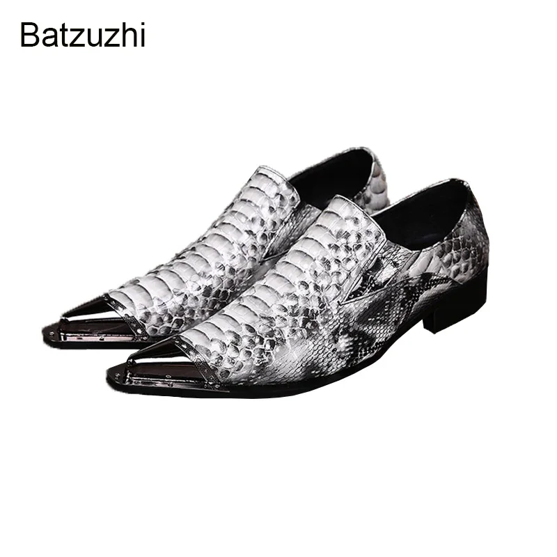 

Batzuzhi Italian Style Men's Shoes Pointed Iron Toe Fashion Snake Pattern Leather Dress Shoes Men Formal Business/Party Shoes