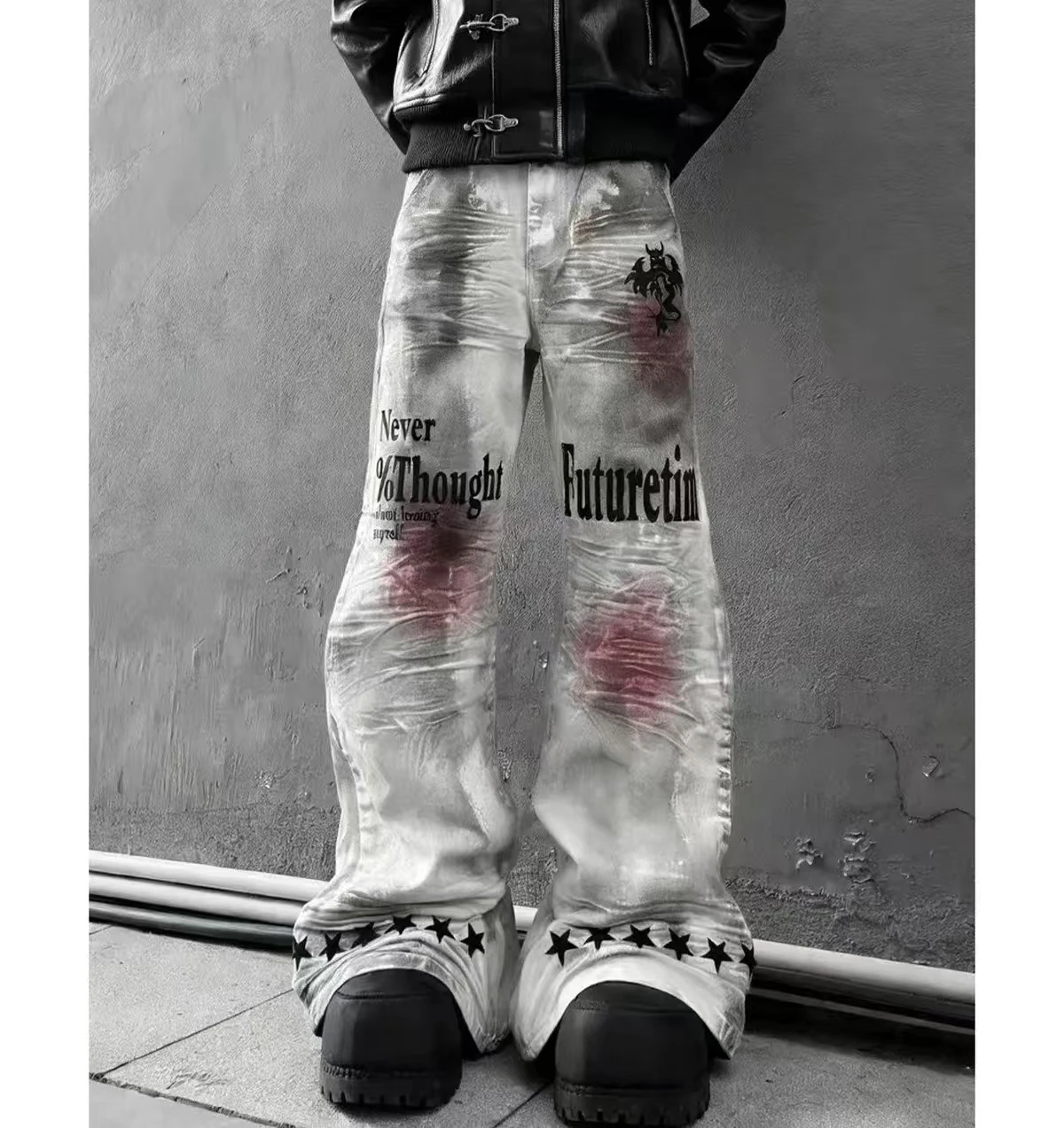 American Retro Tie-Dye Men's High-Waisted Bell-Bottom Pants Slim Ripped New Autumn And Winter Washed Casual Punk Trousers