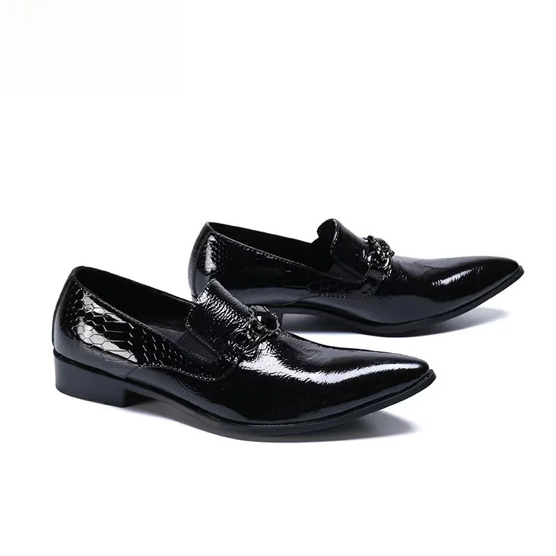 Genuine Leather Men's Business Casual Shoes Bright Leather Wedding Shoes Fashionable Pointed Toe Comfortable Rubber Sole