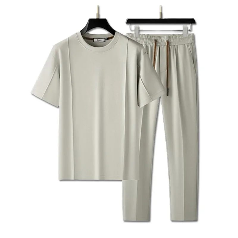 A Complete Set of Modal Long-Staple Cotton Summer Heat-Relieving Fashionable Solid-Color Men's Casual Sports Suit