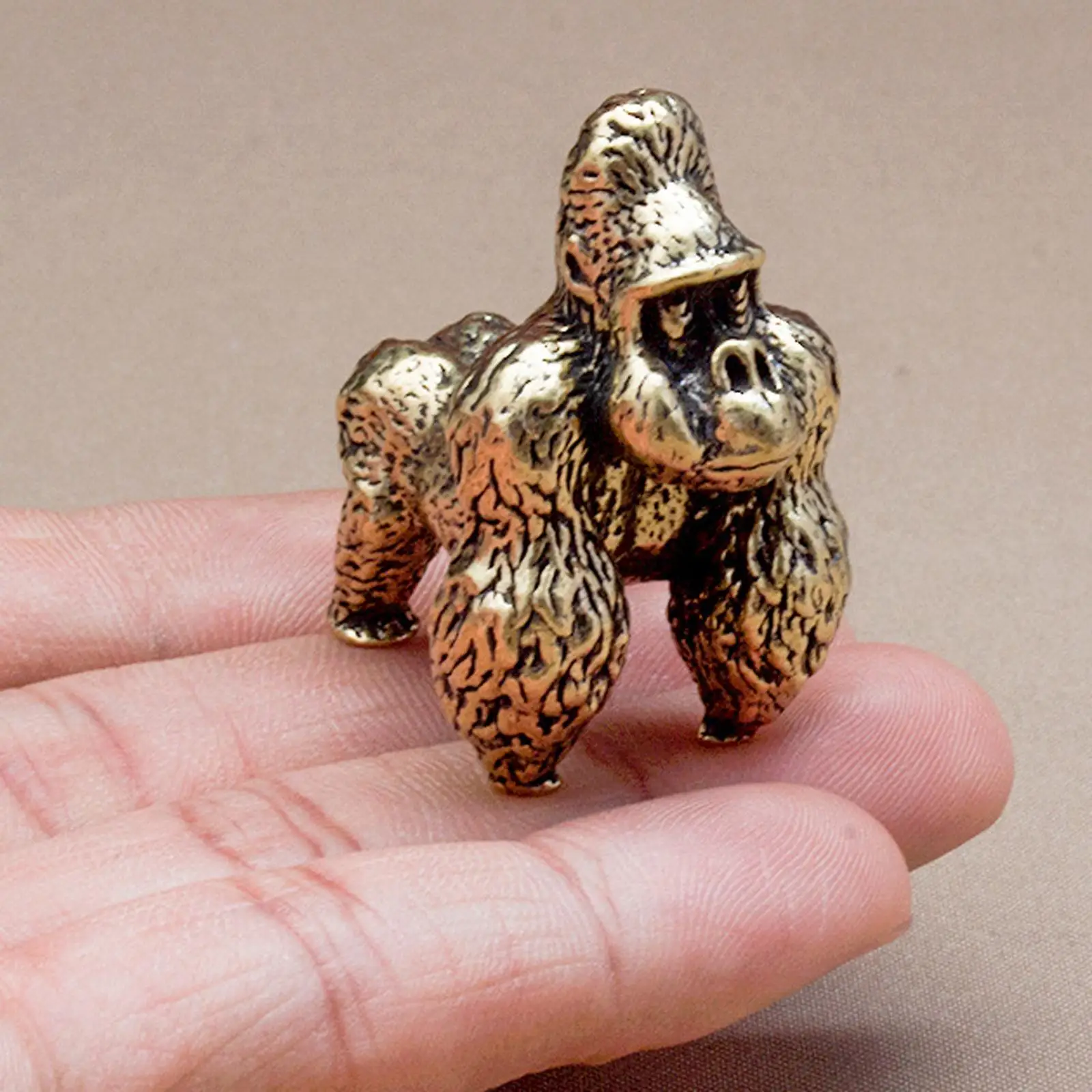 Miniature Gorilla Sculpture Brass Desktop Chimpanzees Sculpture for Desktop