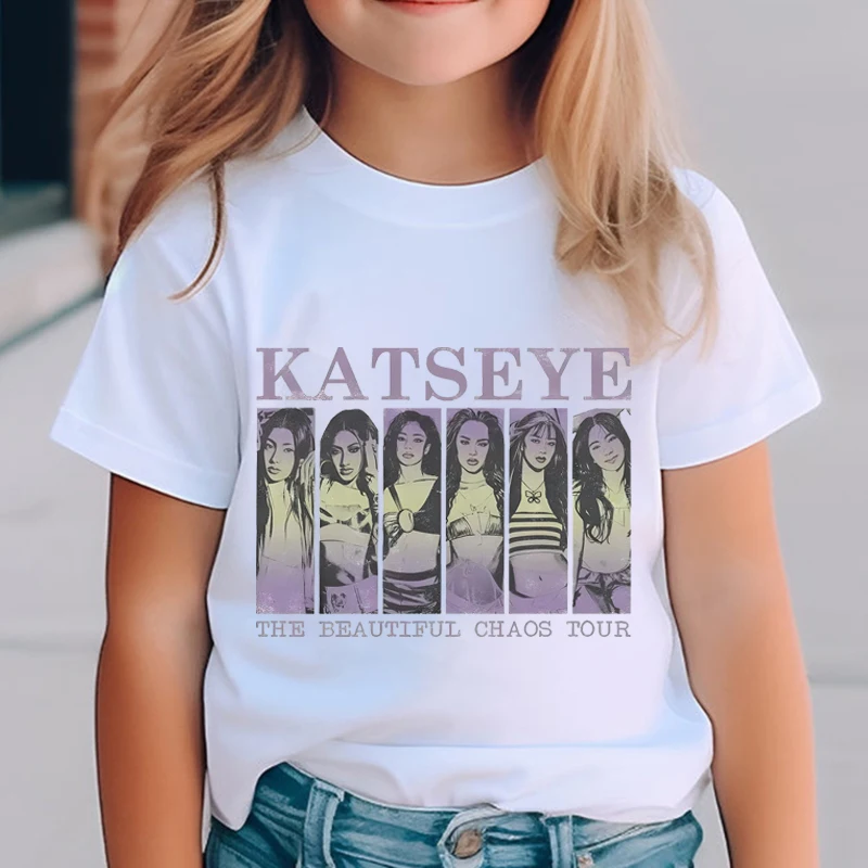 Katseye Harajuku Mode-Oberteile Jugend Mädchen Streetwear T-Shirt Kinderbekleidung KATSEYE Print T-Shirt für Kinder Lässiges Sommer-Top – Detail 4