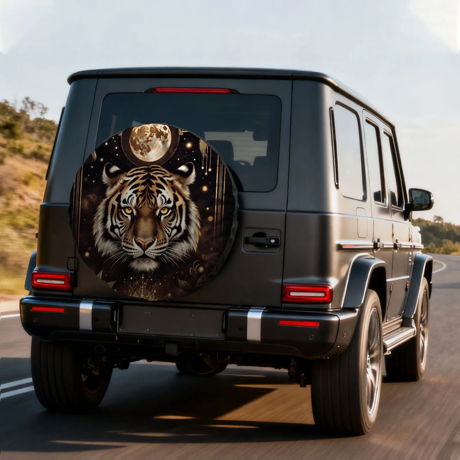 Mysterious Moonlight Tiger Tire Cover Gothic Polyester Protector for RVs SUVs and Trucks