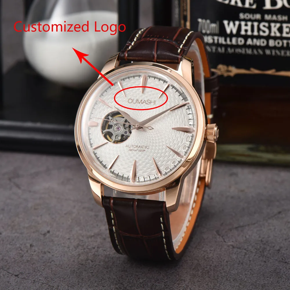 40 มม.ผู้ชาย NH38 อัตโนมัตินาฬิกาข้อมือโครงกระดูกนาฬิกาจับคู่ญี่ปุ่น NH38 การเคลื่อนไหวอัตโนมัติสามารถปรับแต่งโลโก้