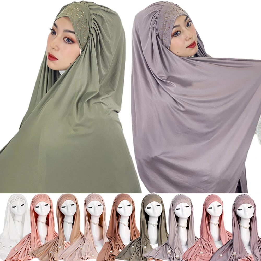 

Solid Color Plain Hijab Scarf with Bandage Premium Tie Back Instant Hijabs Malaysian Head Scarves Muslim Shawl Wrap Headband