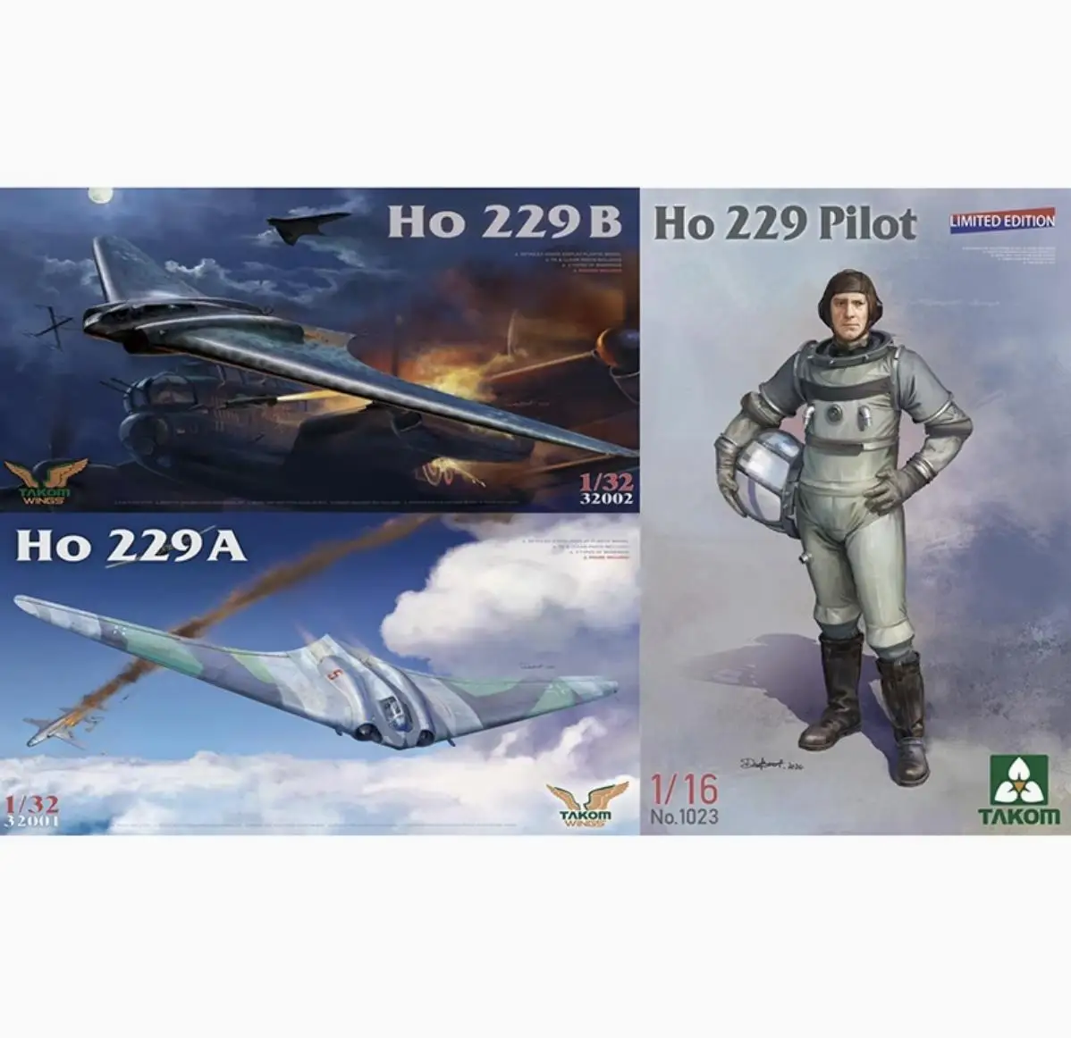

TAKOM WINGS 32001W 1/32 Ho229A + Ho229B+1/16 Ho229 Pilot （NO BOX） Edition