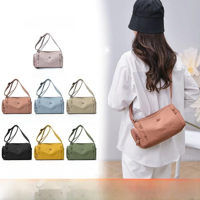 New 2026 Fashionable Versatile Small Crossbody Bag Women's Single Shoulder Nylon Cylinder Bag Casual Lightweight Handbag
