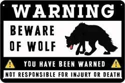 Beware of Wolf Iron Poster Vintage Aluminum Retro Metal Sign for Street Garage Home Cafe Bar Man Cave Farm Wall Decor 16x12 Inch