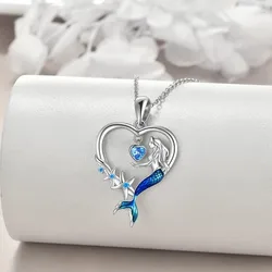 Nuevo colgante azul de sirena europea americana, collar exquisito de estrella de mar a la moda para mujer, collares de plata 925, joyería KOFSAC