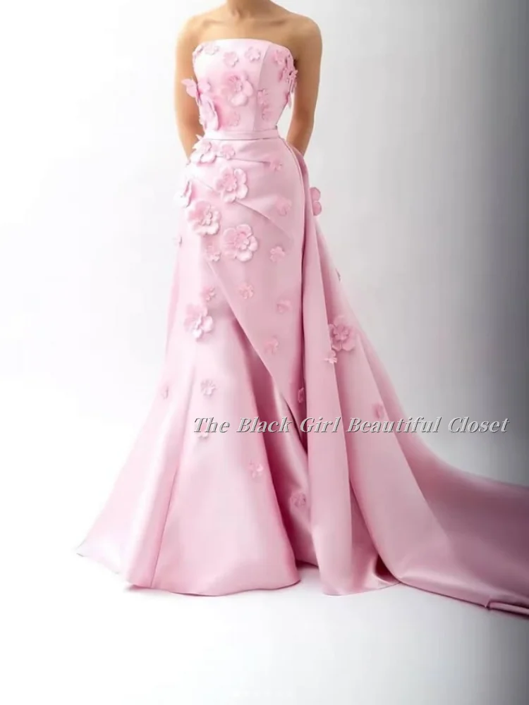 

Customized Romantic Pink Evening Dresses Sheath Waisted Fishtail Irregular Hem Applique Sweetheart Tail Women's Evening Dresses
