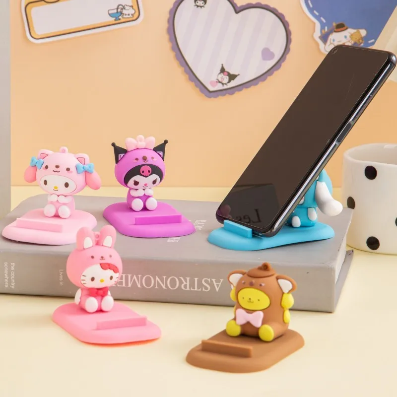 Soporte para teléfono móvil Kawaii Sanrio Hello Kitty, modelo de muñeca de Anime Kuromi Cinnamoroll Melody, decoración para el hogar, adornos, regalos