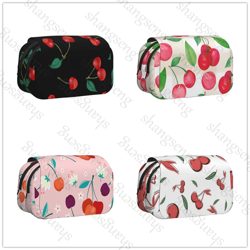 

Double Layer Flip Pencil Bag School Supplies Children's Pencil Box Storage Cosmetic Bag Gift Cute Cartoon Cherry Pattern