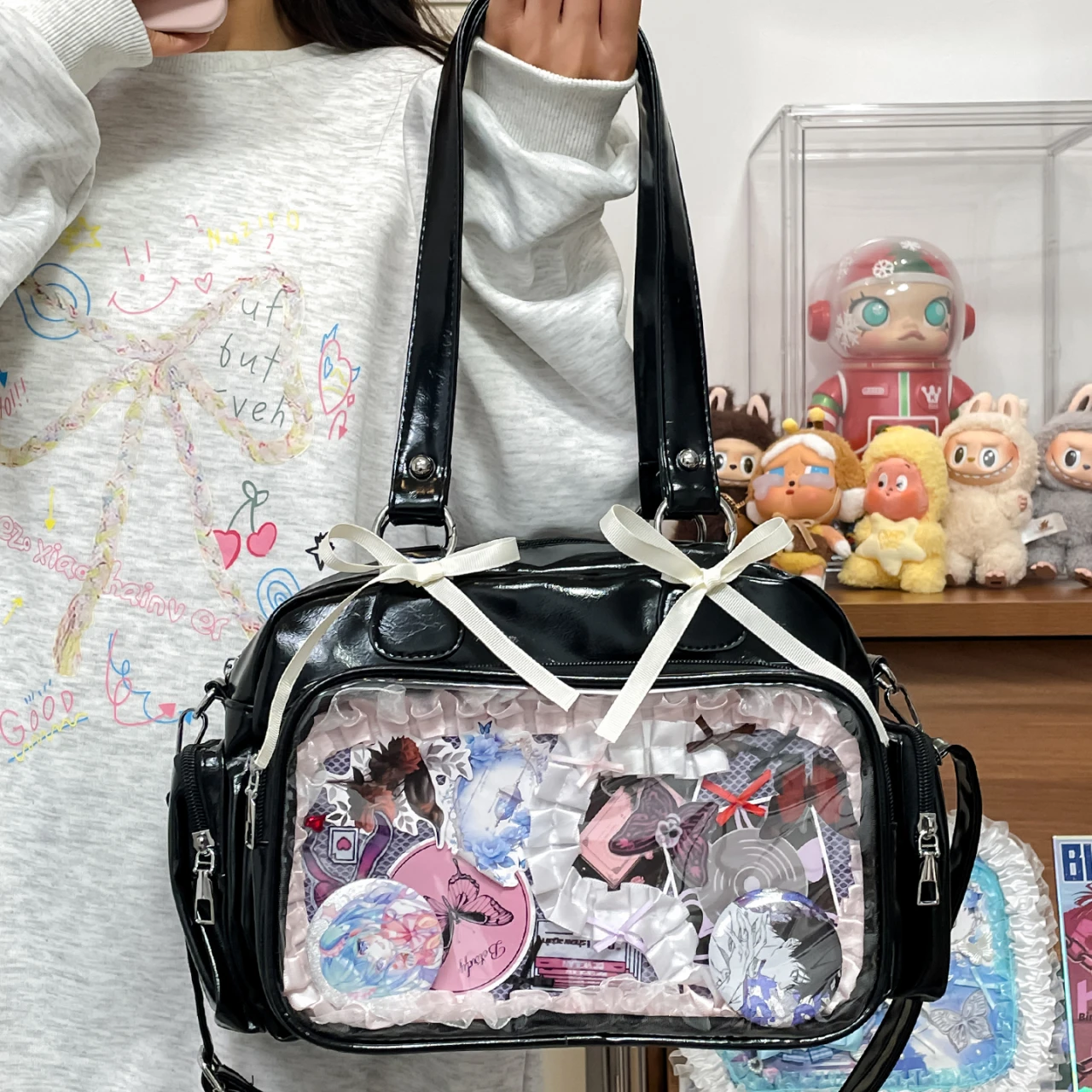 

Japanese Style Transparent Jk Style Sweet Bow Pain Bag Cute Large Capacity Satchel Versatile Multi-Purpose Crossbody Bag