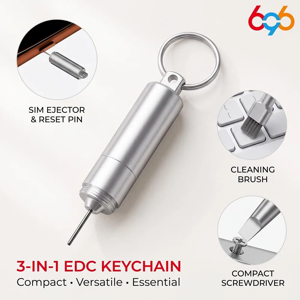 New Mini 3‑in‑1 Keychain Tool Sim Card Eject Pin with Cleaning Brush for Phone Use & Express Parcel Opening