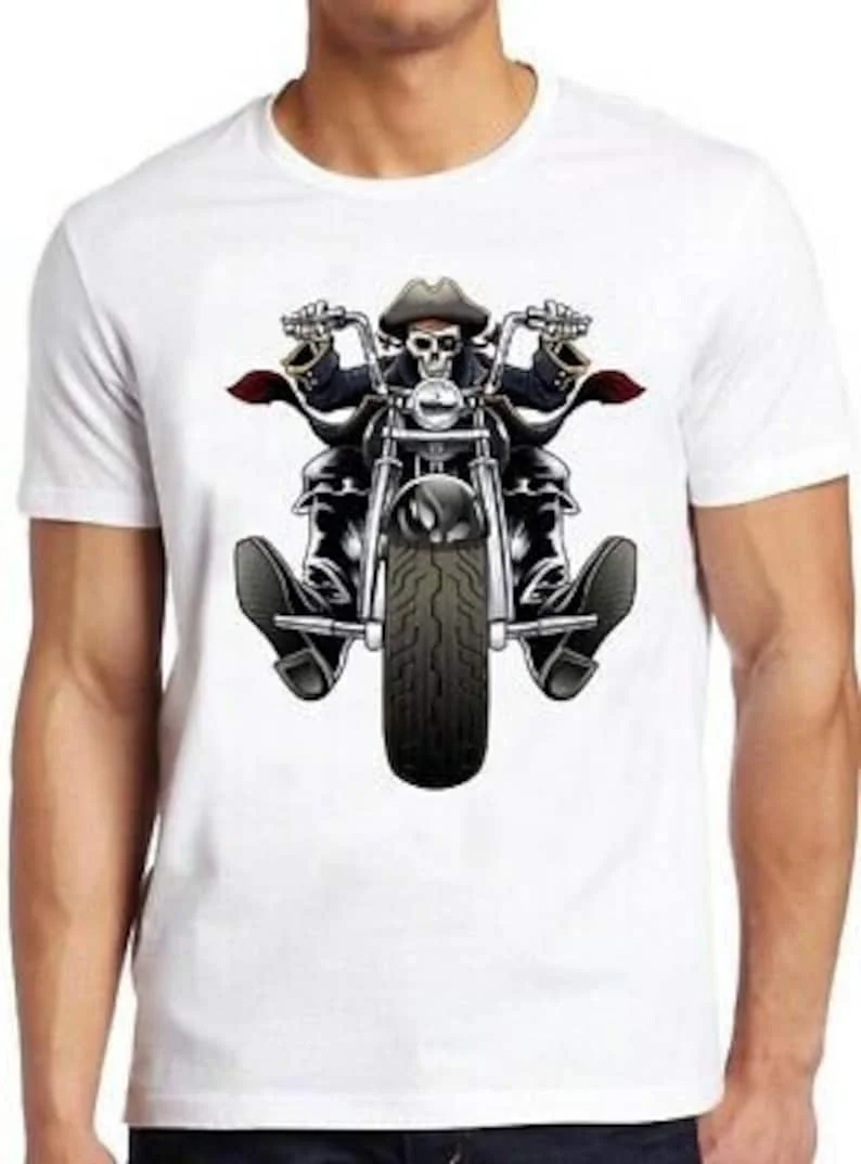 

2024 Skeleton Rider T-shirt Pirate Harleys Cotton Top Printing Fashion Cool Men and Women Gift Short Sleeve