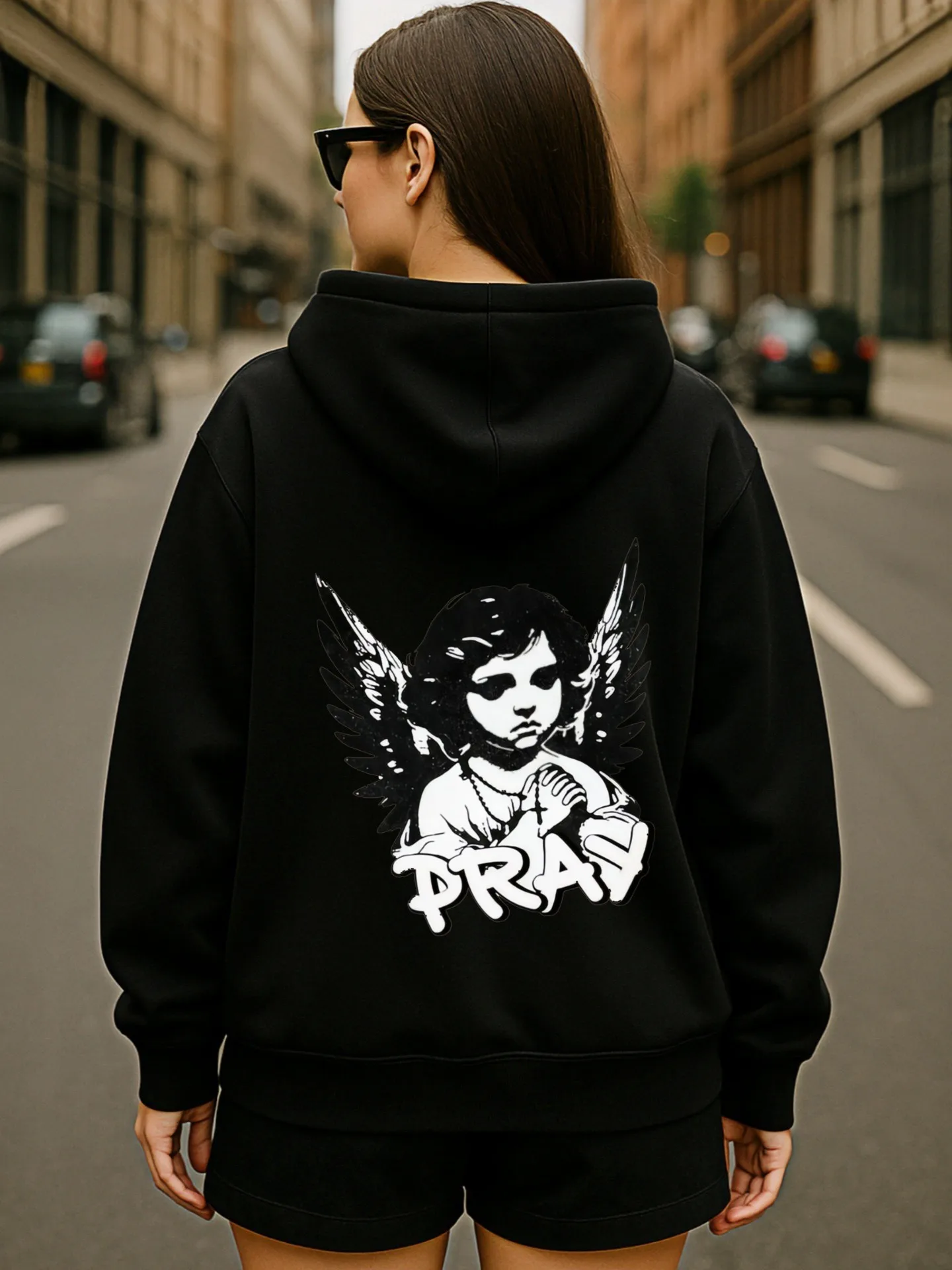 Sudadera con capucha gráfica con estampado de corazón para mujer, estilo estético informal, tela suave, uso diario informal, para adolescentes