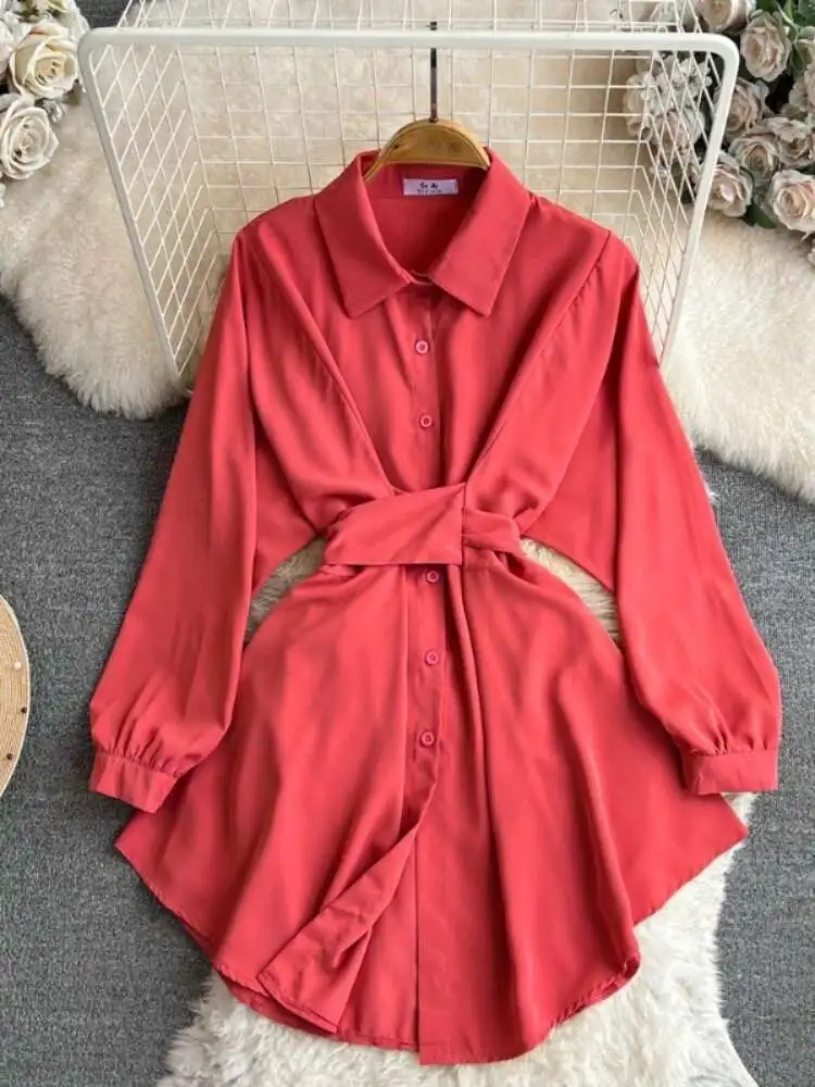 

Spring Autumn Streetwear Shirt Women Long Sleeved Lapel Single Breasted Casual Shirts Vintage Tops