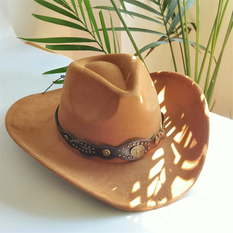 Breite Krempe Cowboyhüte für Damen, Retro Cowboyhut, Herren Jazzhut, Wildlederhut, Filzhut, Vintage Panama Sombrero Hombre – Detail 8