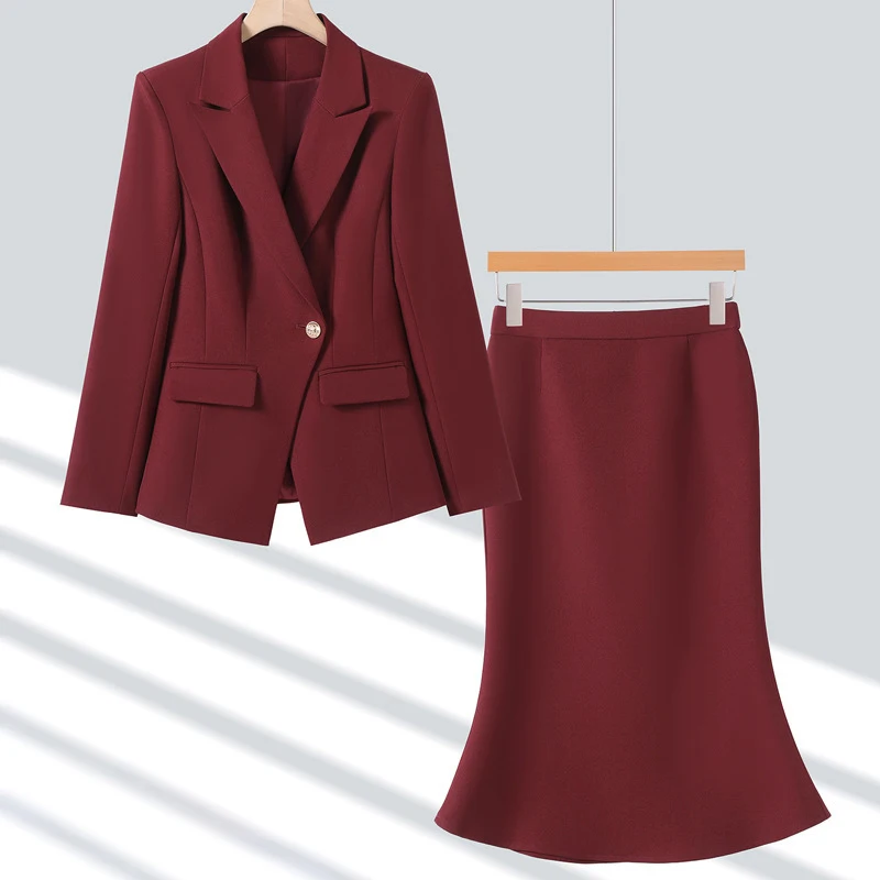 

Red women's blazer2026New Spring and Autumn Elegant Versatile Workwear Professional Suit Two-Piece Set with Skirt