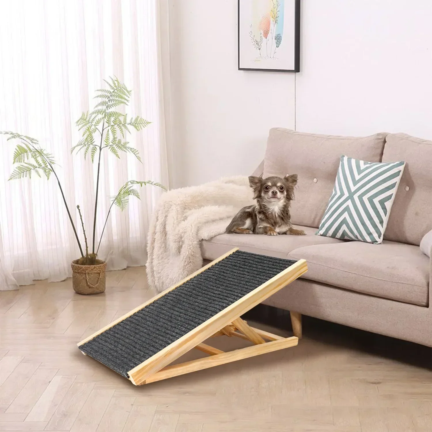 Folding Portable Wood Dog Cat Ramp For Couch Car Bed Pet Ramp With Non Slip Mat Safety Side Rails Dog Cat Ladder Up To 200 Lbs