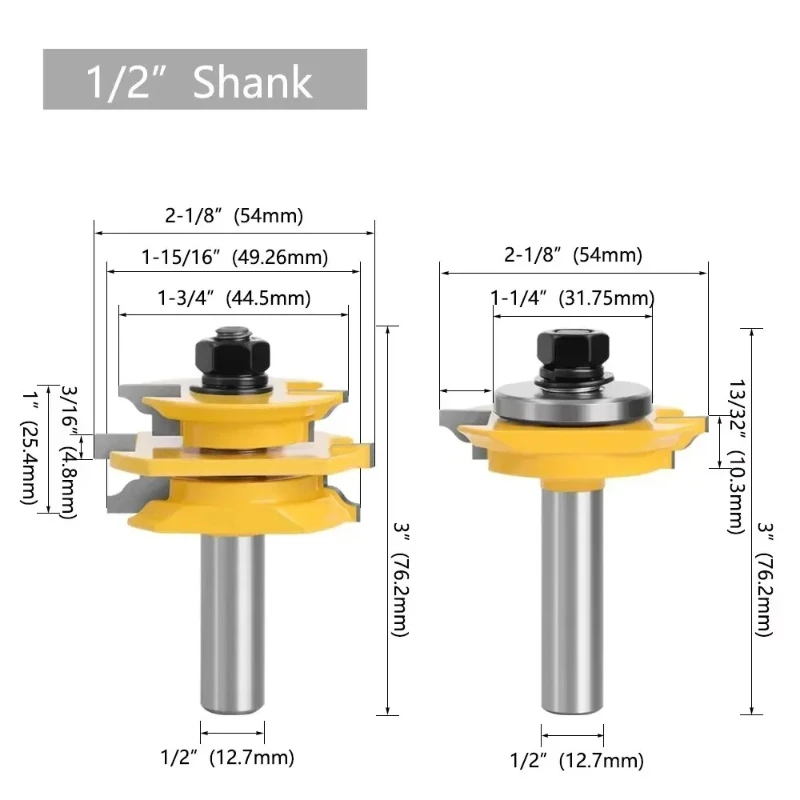 For Woodworking Engraving Machine 2PCS 12mm 1/2" Shank Recoverable Bead Glass Door Router Bit Set Matched Milling Cutter Set