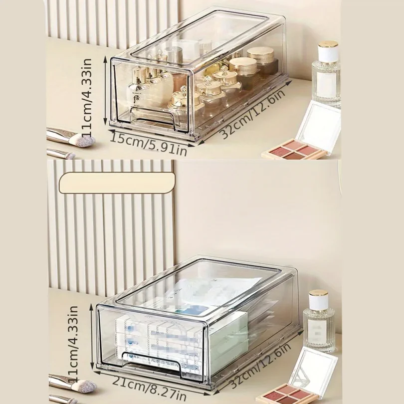 Transparent Desktop Storage Box Stackable Pull-out Thick Drawer Plastic Organizer Office Organizer, Customized
