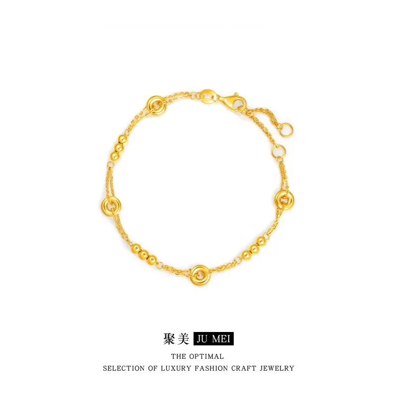 

9999 24K real gold small round peaceful buckle round beads women's bracelet light luxury niche design jewelry