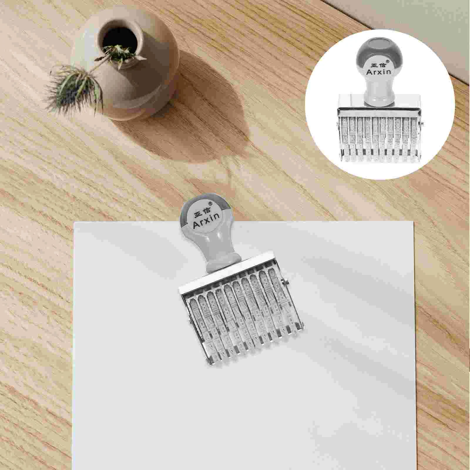 Borracha Data Stamp Office Supply, Handheld Stamper, Rolling Small File, Número Acessório