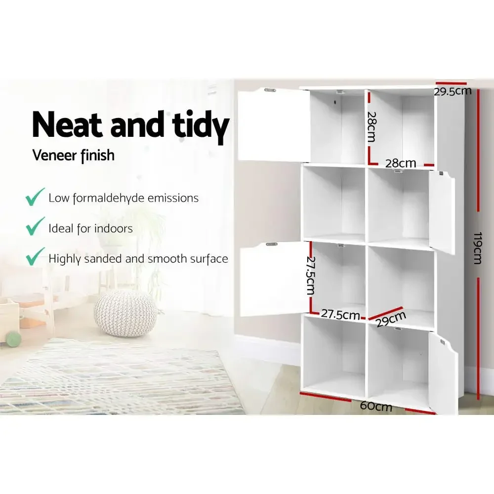 # Bedroom Furniture Display Shelf 8 Cube Storage 4 Door Cabinet Organiser Bookshelf Unit White #
