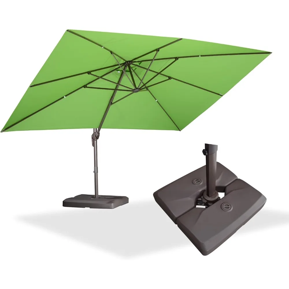 

10 foot by 13 foot aluminum offset patio umbrella with 360-degree rotation and base