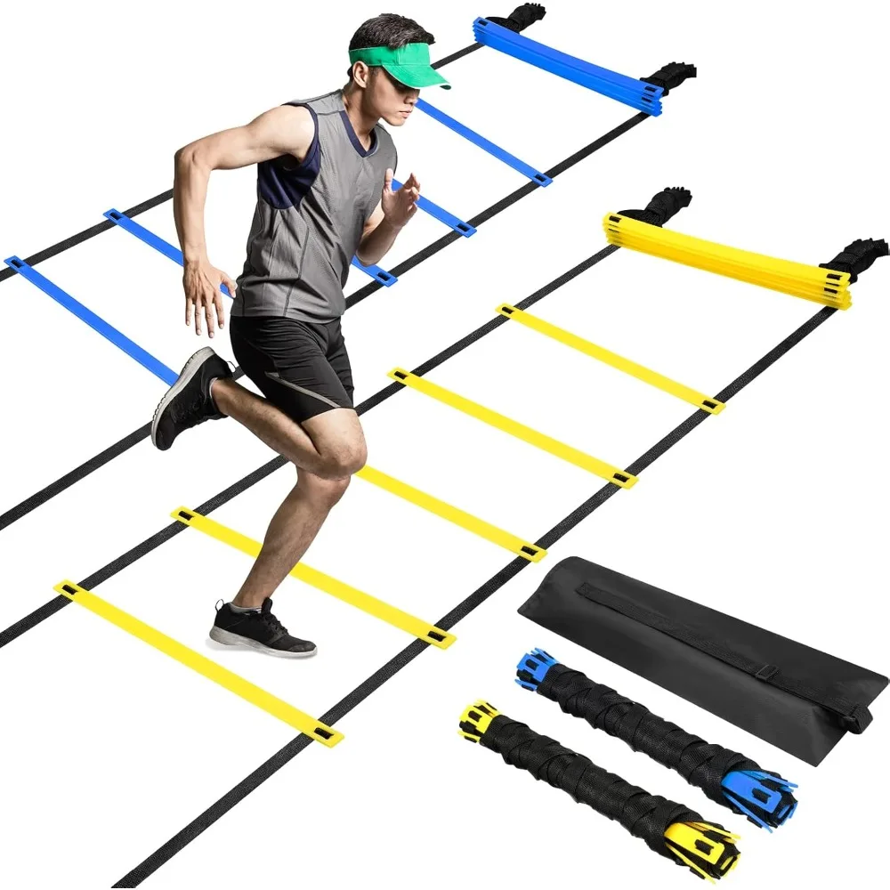 Escalera de agilidad de 2 piezas, peldaños ajustables de 20 pies, escaleras de ejercicios de entrenamiento de velocidad con bolsa de transporte para niños y adultos, fútbol