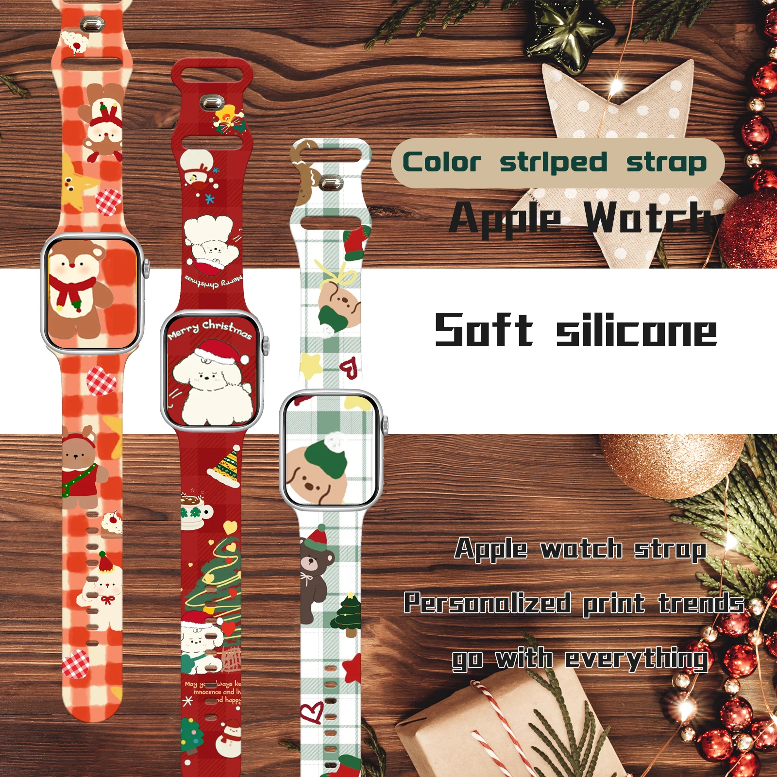 

Warm winter Christmas Printed Strap for Apple Watch 11 10 9 8 Silicone Band Replaceable Bracelet for iWatch 46mm 44mm 42mm 41mm