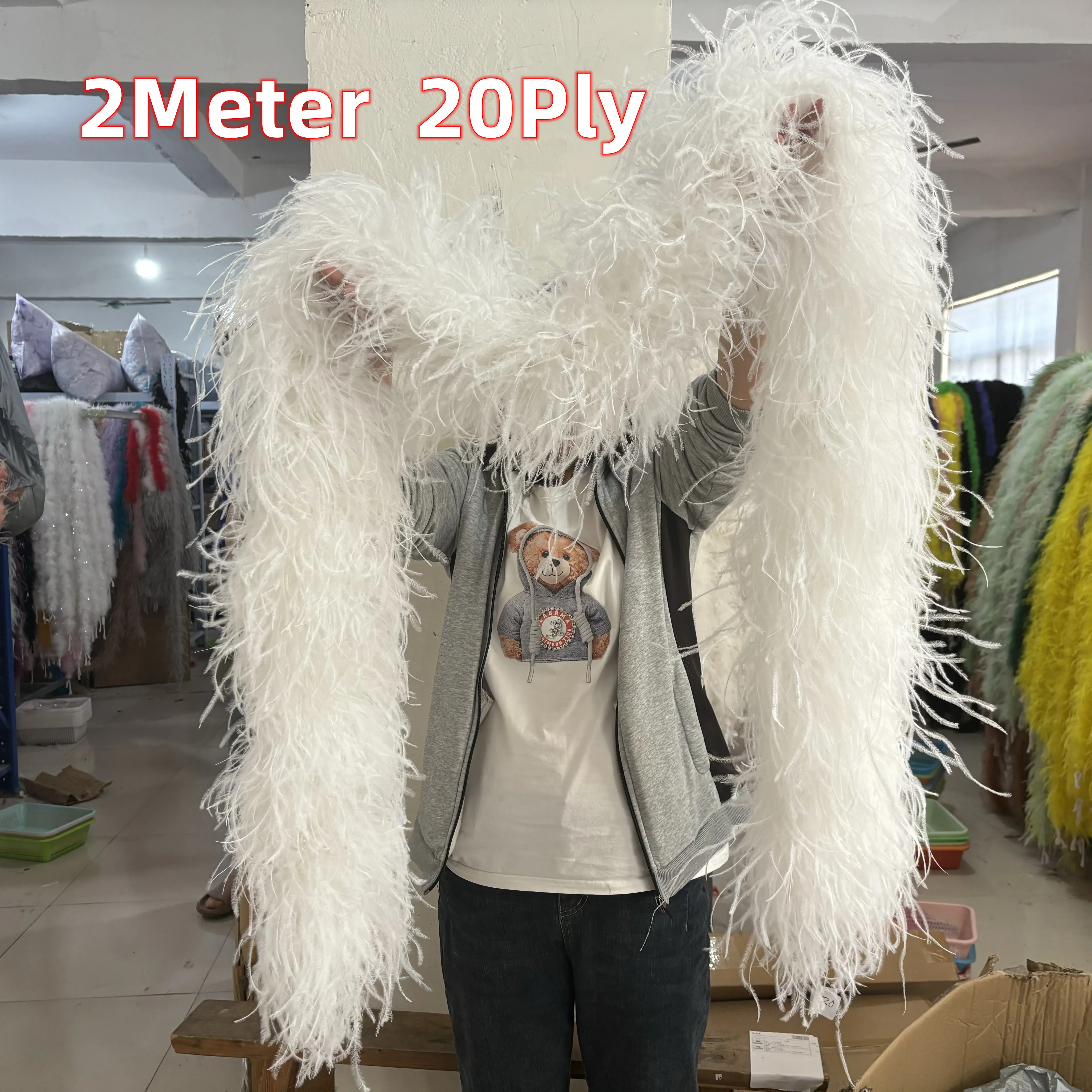 0.5-3Meters Fluffy Ostrich Feather Boa 20 Layers Natural Feather Shawl For Wedding Party Stage Performance Clothing Sewing Decor