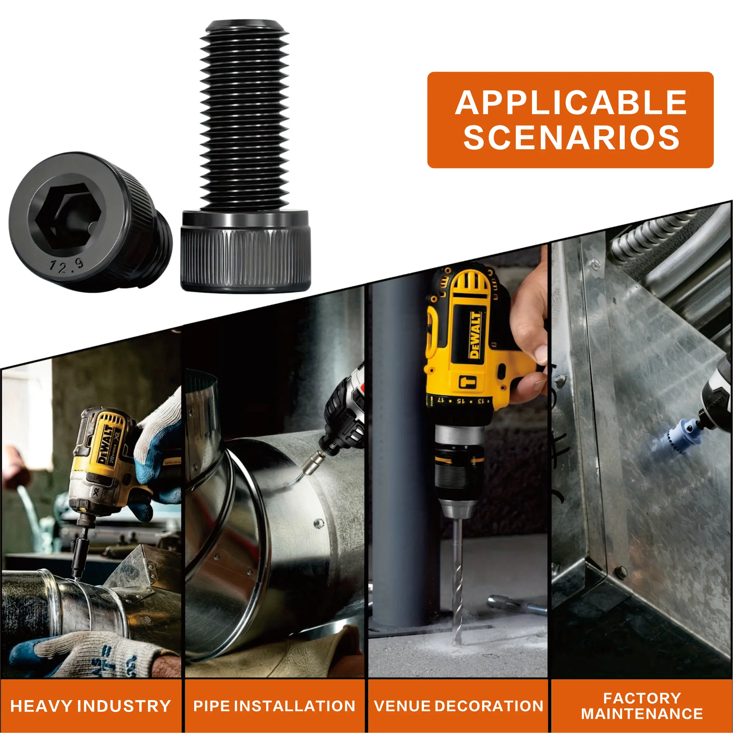 50 قطعة، مسامير مقبس سداسية M6 X 20 مم - 40 مم، درجة 12.9 من سبائك الصلب، معالجة الأكسدة السوداء، خيط كامل