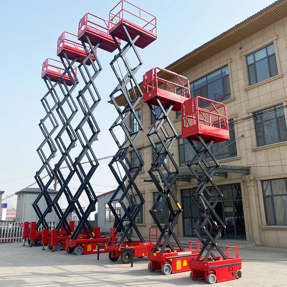 Wheel Type Working Platform 200kg 230kg 450kg Mobile Self-propelled Aerial Scissor Lift Platform with 10m 12m 14m Lifting